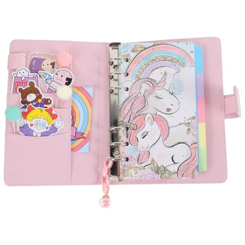 iplusmile Cuaderno de Hojas Sueltas Unicornio Diseño de Dibujos Animados, Bloc de Notas Multifunción para Estudiantes, Álbum de Recortes DIY Rosa Desmontable para Planificación y Escritura