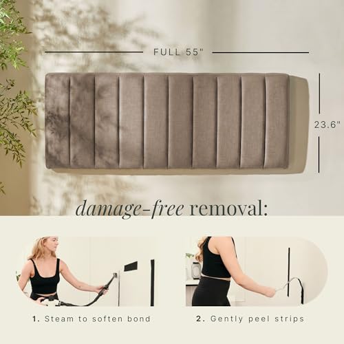 Image of Hearth & Harbor Wall Mounted Full Headboard Only, Bed Headboard Full Size | Easy Assemble, Floating Peel & Stick, Upholstered Channel Stitched, 3D Wall Panels, 5 Strips of 3M Tape Included, Mocha Brown