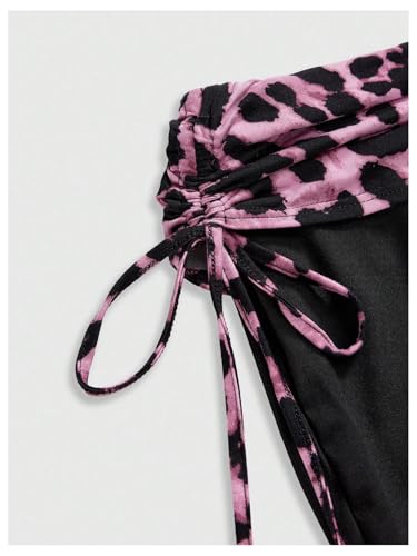 Image of RoseSeek Women's 2 Piece Outfits Rhinestone Leopard Tube Tops & Side Drawstring Bell Bottoms Y2k Outfit