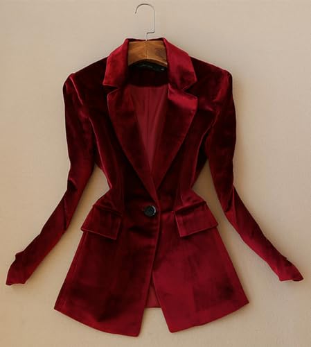 Women's 2 Pieces Velvet Suit Office Work Notch Lapel One Button Jacket Pants Business Tuxedos Set2