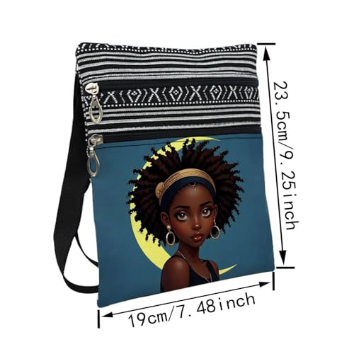 African American Messenger Bag Small Ethnic Pattern Printed Adjustable Strap Crossbody Zipper Pouch Moon Afro Woman Phone Organizer Wallet Cute Shoulder Handbag for Black Women2