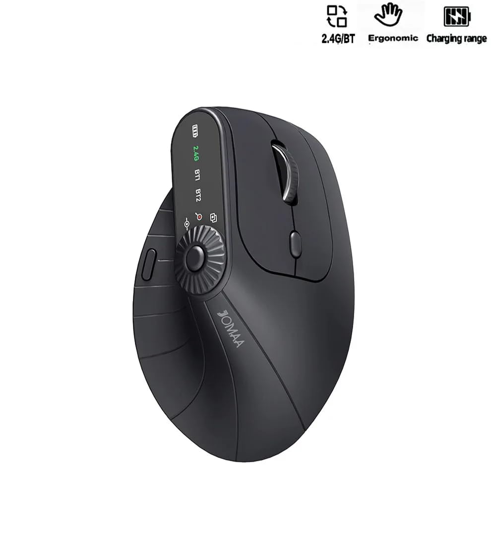 JOMAA Mouse verticale ergonomico senza fili 2,4 G e doppio Bluetooth, tre canali, DPI regolabile, piatto girevole multifunzionale, ricaricabile, per PC, laptop, MacBook (nero)