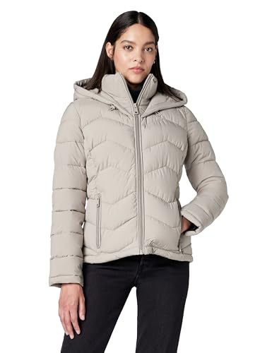 Calvin Klein Womens Stretch Fabric Puffer Jacket with Hood Warm Quilted Zip Front Coat Atmosphere M