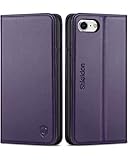iPhone 8 Case, iPhone 8 Wallet Case, SHIELDON Genuine Leather iPhone 7 Flip Magnetic Cover Card Slots Holder Carry-All with Kickstand TPU Shockproof Case Compatible with iPhone 7/8 - Dark Purple