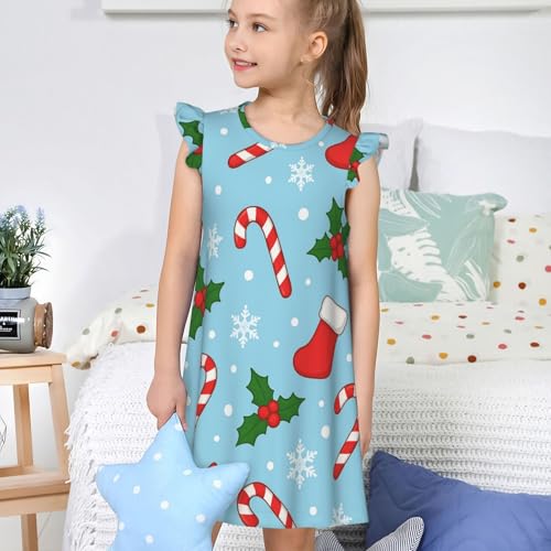 Flutter Sleeve Nightgown Pajama Gown Christmas Candy Cane Pattern Easy Pull-On Sleepwear Nightdress4