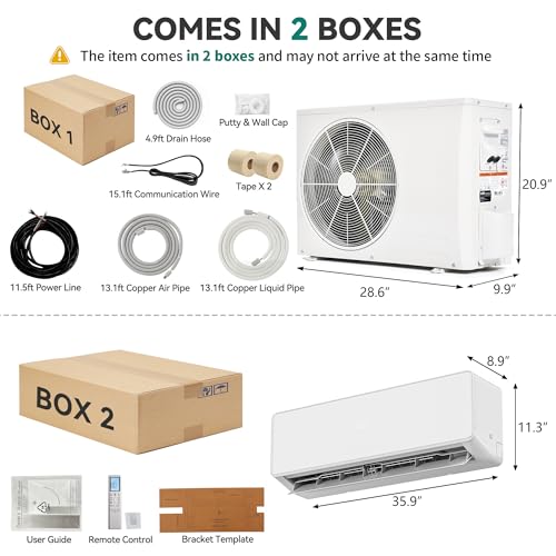 Image of YITAHOME 20 SEER2 18000 BTU Mini Split Air Conditioner Heat Pump, 208-230V Inverter AC Cool & Heat Up to 1250 Sq. Ft, Pure Design, Compatible with 3 Level Eco Mode, Full Installation Kit, White