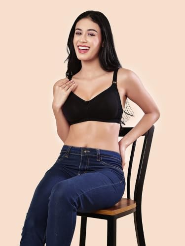 Image of Women's Seamless Padded Bra | Full Coverage | Cotton Stretch Fabric and Nylon Lace | Broad Adjustable Straps