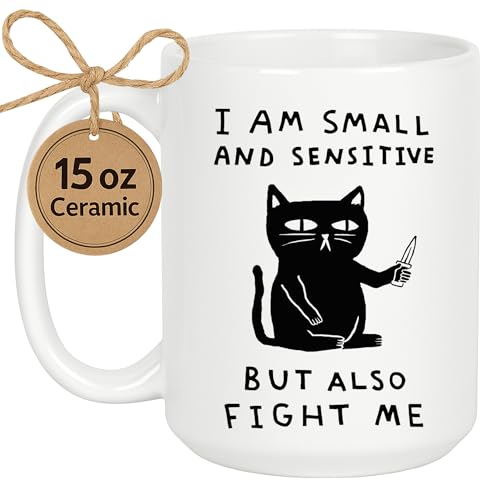 LookHUMAN Cute Cat Mug - Funny Coffee Mugs Adult Humor, Double-Sided Print Ceramic Coffee Cups, Funny Coffee Mug as Hilarious Coffee Mugs & Cat March - Dishwasher Safe Novelty Coffee Mugs, 15oz