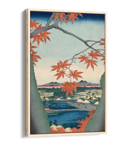 Toile Hiroshige Maple Trees at Mama de qualité musée avec cadre en chêne massif