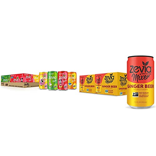 Zevia Kidz Sparkling Drink, Variety Pack, 7.5 Ounce Cans (Pack Of 24) & Ginger Beer, 7.5Oz (Pack Of 12) Zero Calories Or Sugar, Naturally Sweetened With Stevia Leaf Extract, A Perfect Drink Mixer #TOP18