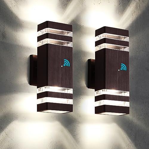 tewei 2 Pack Outdoor Wall Lights, Modern Dusk to Dawn LED Outdoor Lighting 2-Layer Brown Outdoor Lights for House Exterior Wall Light Fixture Waterproof Up and Down Porch Lights for Garage Entryway by tewei - Used condition - US$52.41