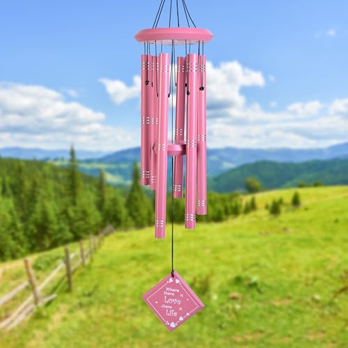 Image of ZAICUS Pink Metal Wind Chime for Home & Garden, Outdoor Wind Bell with Hanging Love Quote Pendant, Decorative Wind Chimes for Balcony Decor