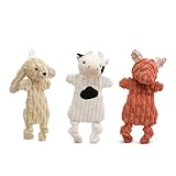 HuggleHounds Flatties - Dog Plush Toys to Keep Them Busy, Squeaky Crinkle Pet Toy for Small, Medium, & Large Dogs, Durable Stuffed Animal Toy, Bunny, Cow, & Pig - 3-Pack Barnyard HuggleFlatties, Small