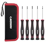 ARROW 5-Piece Precision Screwdriver Set with Pouch, Magnetic Small Screwdriver Set, Phillips, Slotted, Cr-V Steel, Mini Screw Drivers for Eyeglass, Watch, Computer, Laptop, Phone Repair