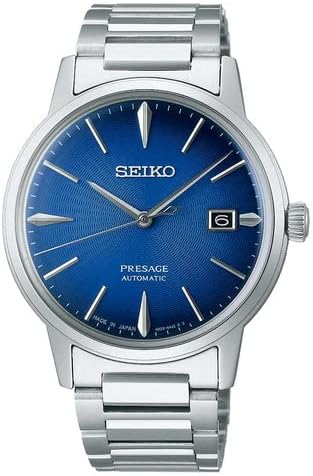 SEIKO SRPJ13 Automatic Watch for Men - Presage Collection - Vibrant Blue Dial with Date Calendar, Stainless Steel - Water Resistant 50M, Vivid Blue, Modern