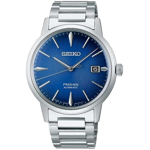 SEIKO SRPJ13 Automatic Watch for Men - Presage Collection - Vivid Blue Dial with Date Calendar, Stainless Steel - Water-Resistant 50M