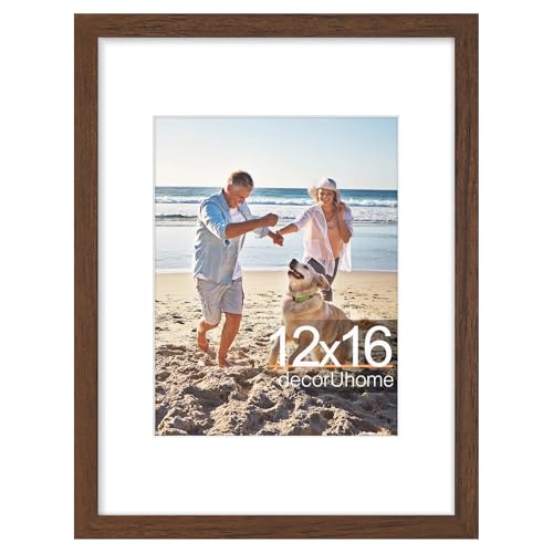 decorUhome 12x16 Picture Frame, Display 8.5x11 Certificate with Mat or 12x16 Poster without Mat, Wall Mounting Photo Frame, Brown, 1 Pack