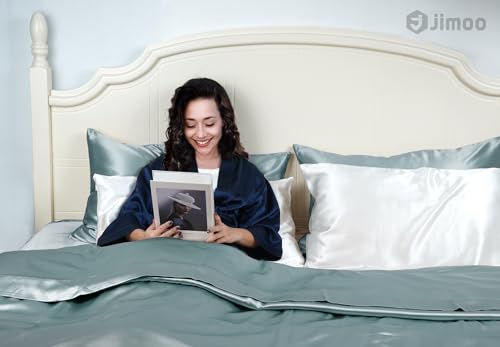 100% Mulberry Silk Pillowcase for Hair and Skin, 22 Momme Pure Natural Silk Pillow Case Both Sided with Zipper, Pillow Cover for Women Mom Men (Airy Blue, Queen 20''×30'')