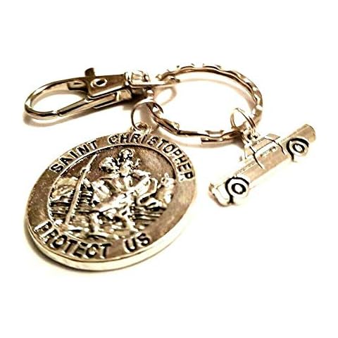 30mm Tibetan Silver St Christopher with a Car Keyring, Car Driver's Protection, Just Passed Driving Test Keychain Cover