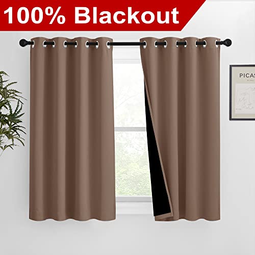 Image of NICETOWN Bedroom Full Blackout Curtain Panels, Super Thick Insulated Window Covers, Keeping Out Cold Air and Heat 100% Blackout Blinds with Black Liner (Cappuccino, Set of 2, 46 by 54-inch)
