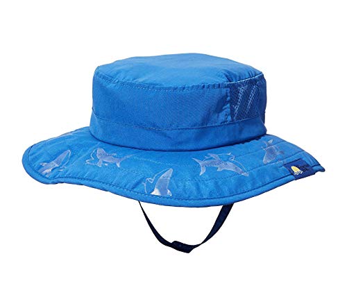 Sun Protection Zone Kids UPF 50+ Safari Sun Hat, Blue Sharks, Uv Sun Protective, Lightweight, Straps, One Size