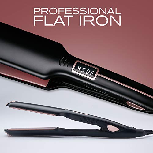 Magnifeko Professional Flat Iron Hair Straightener Wide Plate & Digital Display - Dual Voltage Titanium Hair Straighteners (Black Rosegold) #TOP1