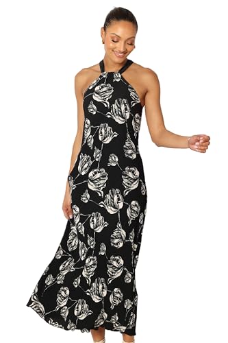Melody Plisse Halter Maxi Dress - Black Floral XS at Amazon
