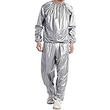 POENVFPO Saunaanzug, Wasserdichter, Winddichter PVC-Fitnessschweiß, mit Elastischem Bund, für Fitnessübungen, Gewichtsverlustformung (SILVER)