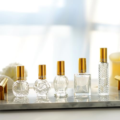 H&D HYALINE & DORA Vintage Glass Perfume Bottles Empty Refillable Sprayer Bottle Fine Mist Spray Bottles Set of 5
