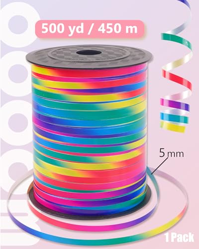 Image of PartyWoo Rainbow Ribbon, 500 Yard Curling Ribbon for Crafts, Iridescent Color Wrapping & Gift exchanging, Crimped String, Holographic Balloon Tassel, Florist Flower Roll