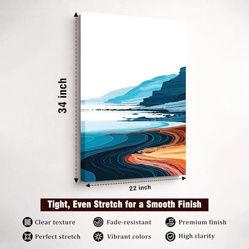 Image of Abstract Seascape Stretched Canvas Painting For Living Room | Ocean Coastal Stretched Canvas Wall Art For Livingroom Home Decor, Bedroom, Hallway's, Office, Hotel - 56x86 cm