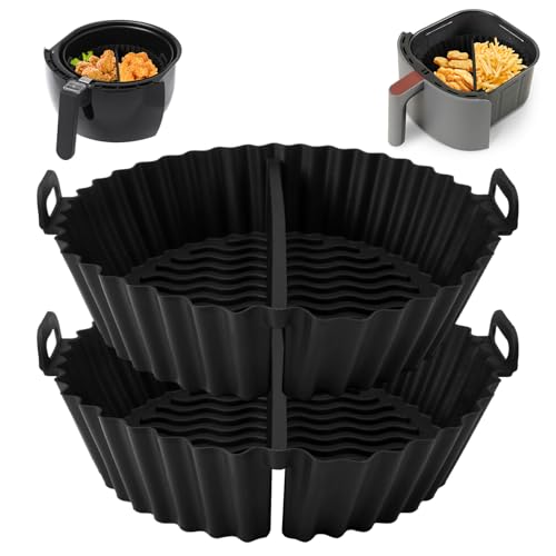 2 Stück Silikonform Heißluftfritteuse Airfryer Zubehör, Silikonform Heißluftfritteuse Rund, Runde Airfryer Silikonform mit Trennwänden,für Airfryer,Mikrowelle,Ofen,Wiederverwendbar Anstelle Backpapier