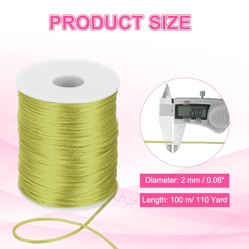 Cordon en nylon satiné jaune-vert idéal pour colliers faits main - 3