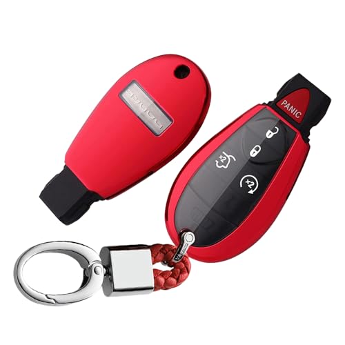 ontto Autoschlüssel Hülle Cover Passt für Dodge Challenger Magnum Journey Ram Jeep Commander Grand Cherokee Chrysler 300 TPU Schlüsselhülle Schlüsselbox Schlüsselanhänger Schlüssel Schutz Etui-Rot