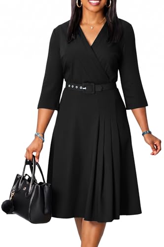 Image of ZVO Business Work Dress for Women Elegan Church V-Neck A Line Midi Dresses