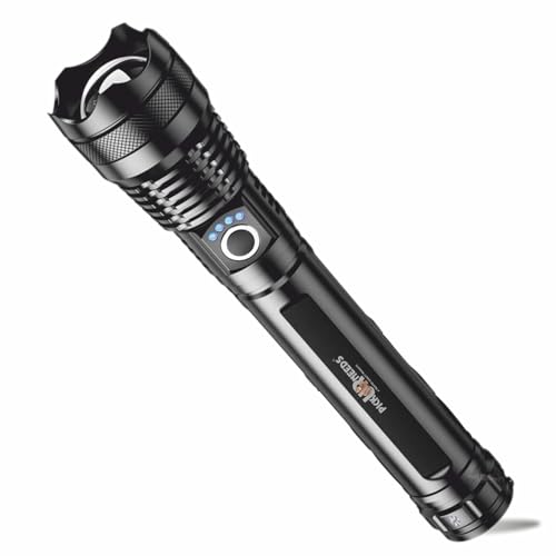Image of Pick Ur Needs 150w High Power Rechargeable LED Flashlight Torch Zoomable Focus 5 Lighting Modes Type-C Fast Charging Long-Range Torch 4000mAH Battery for Outdoor, Camping & Emergency (Dark Black)