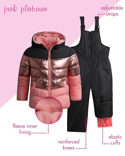 Image of Pink Platinum Girls Snowsuit 2-Piece Insulated Hooded Jacket & Bib