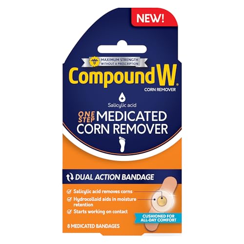 Compound W One Step Medicated Corn Remover Hydrocolloid Corn Pads with Salicylic Acid, 8 Count