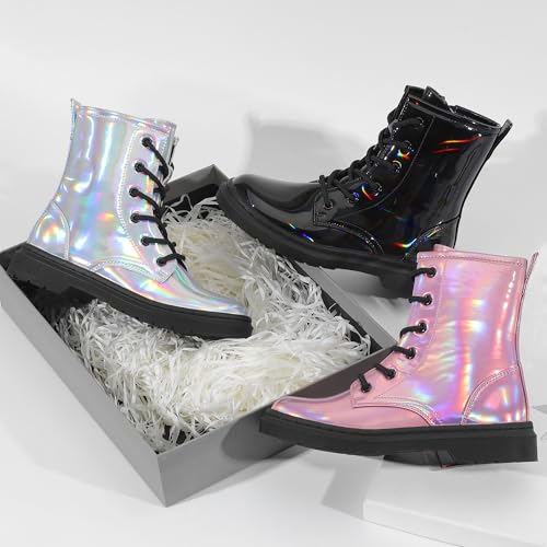 shoeslocker Girls Ankle Boots with Side Zipper & Lace Up – Stylish Comfort Shoes with Glitter for Toddlers Little Kids & Big Kids silver 3 by shoeslocker - Image 6
