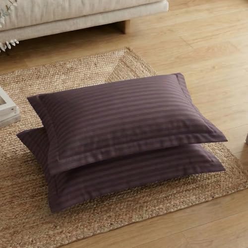 Image of Home Sizzler 210TC Satin Stripe Microfibre King Size Pillow Covers (18 X 27 Inches) - Brown, Set of 2