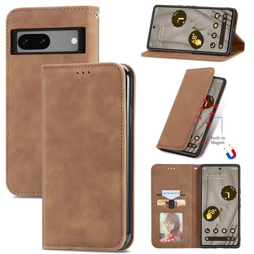 Protection Google Pixel 8 marron étui portefeuille cuir magnétique - 3