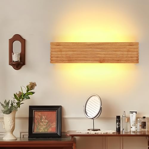 Riserva Aplique de Pared Interior Madera, 18W Lámpara de Pared LED Moderna para Sala de Estar, Dormitorio, Escalera, Pasillo, Café, 3000K Blanco Cálido, Rectangular