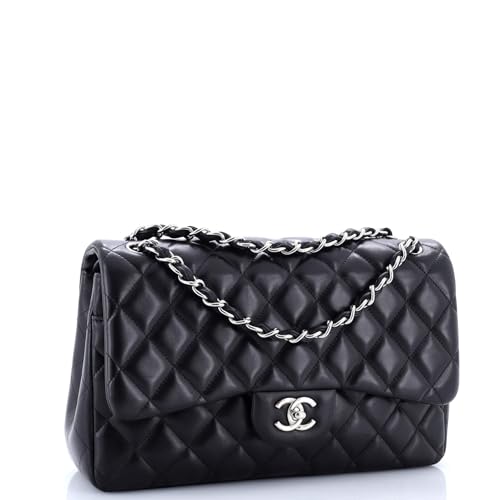 Pre-Loved Classic Double Flap Bag Quilted Lambskin Jumbo, Black2