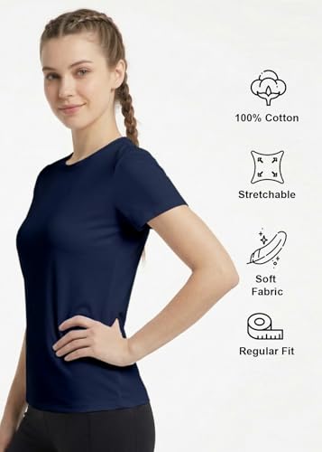 Image of INDISSH Yoga Tshirt for Women Cotton | Graphic Printed Yoga Round Neck Short Sleeves T-Shirt for Woman - WRN-YOGAB-PAR