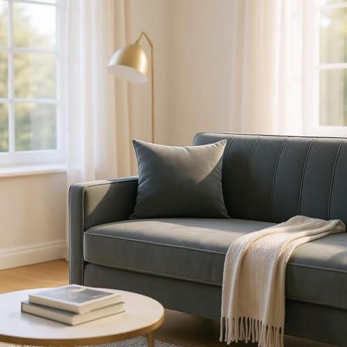 Image of FURNY Roveno 3 Seater Fabric Sofa Set for Living Room (Dark-Grey) Premium Velvet Finish | Durable & Comfortable Sofa | Ideal for Living Rooms