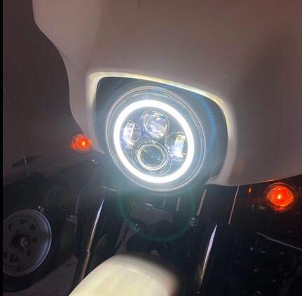 Bicyaco Dot 7 Inch Halo Led Headlight With White Halo For Electra Glide Street Glide Fat Boy Road King Heritage Softail Switchback Headlamp Black #TOP6
