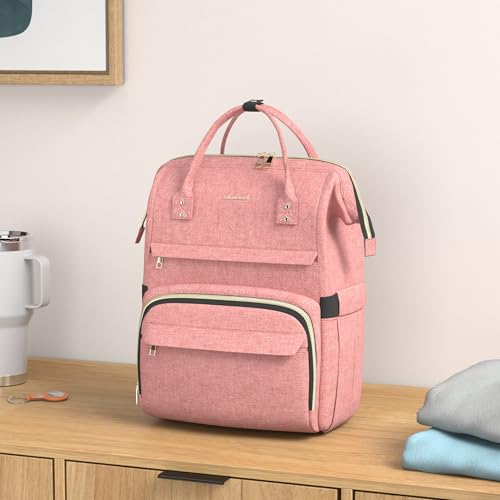 Image of LOVEVOOK Laptop Backpack for Women, 15.6 Inch Professional Womens Travel Backpack Purse Computer Bag, Waterproof College Work Bag Carry On with USB Port, Light-pink