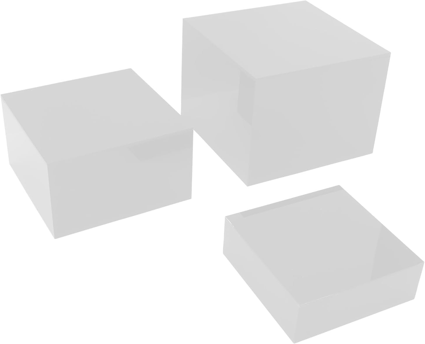 3 PCS Acrylic Risers Display Stands, Five Sided Cube Acrylic Plant Stand Dessert Display Shelves For Table Buffet Tables Food (White)
