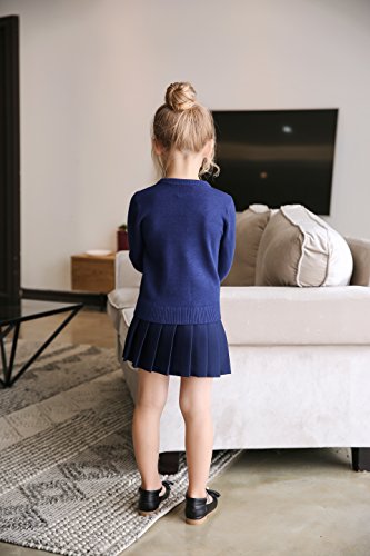 Smiling Pinker Little Girls Crewneck Cardigans Button Knitted Uniform Sweaters Solid Long Sleeves(6-7 Years,Navy Blue) #TOP2