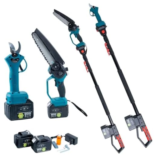 Kit Potatura Elettrico 3 in 1: Motosega 8” + Forbici da Potatura a Batteria 88V + Asta Telescopica 128-248cm con Oliatore, Cesoie Elettriche per Giardino, Rami, Siepi, Arbusti e Vigneto